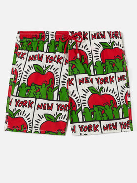 Bañador corto Gustavia blanco con estampado posicionado Keith Haring NY | Edición Especial 