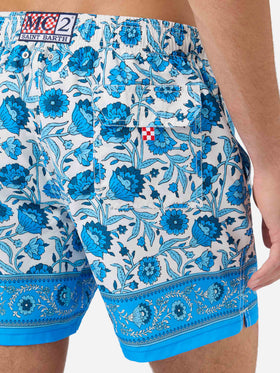 Gustavia swim shorts with blue batik floral print