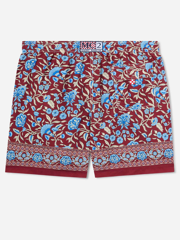 Bañador corto Gustavia burdeos con estampado floral 