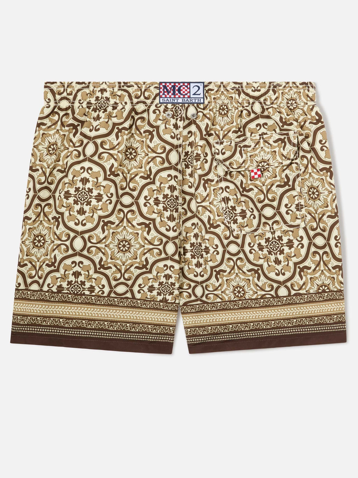 Gustavia Badeshorts mit ornamentalem, platziertem Print in Braun 