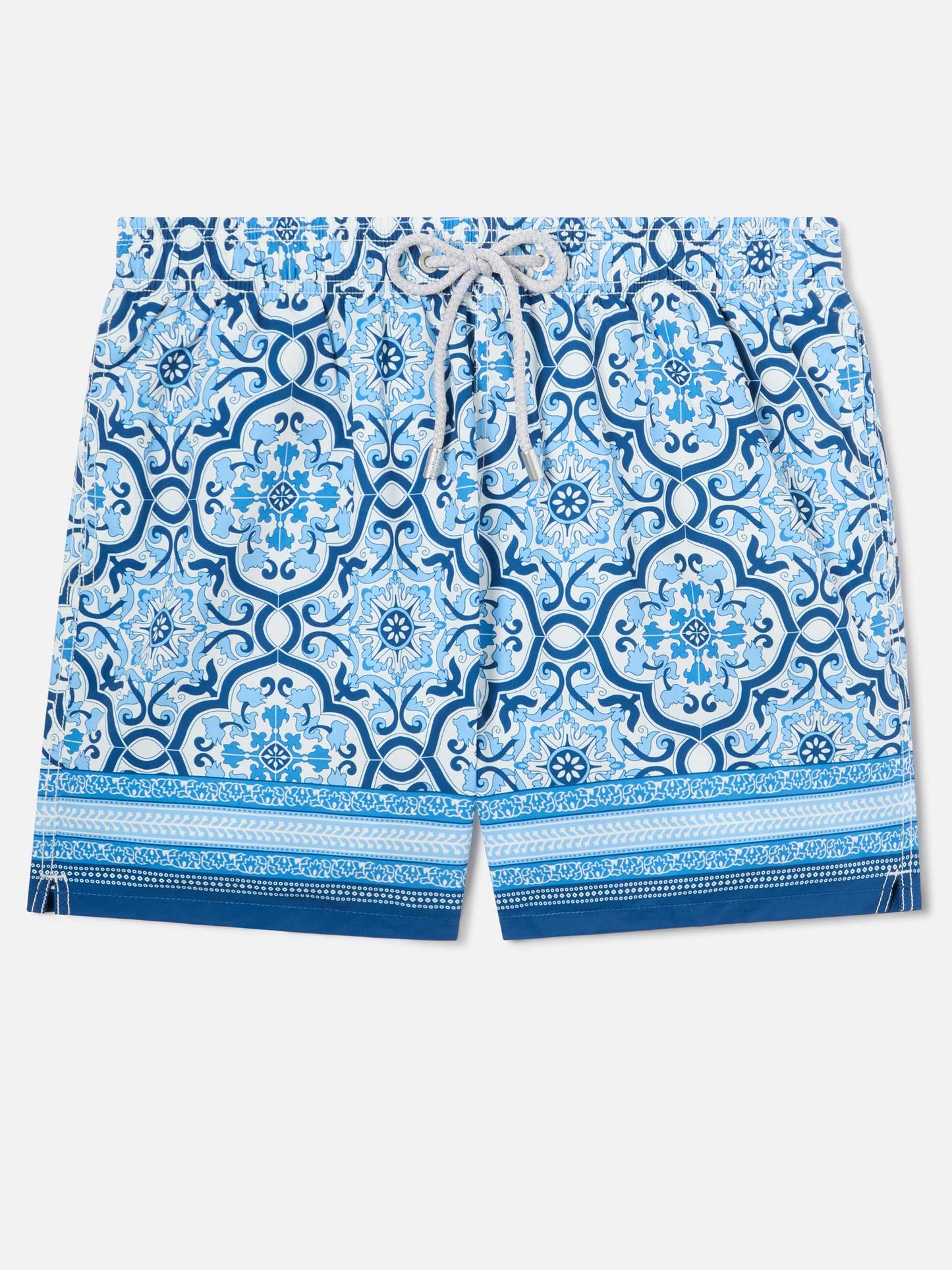 Gustavia Badeshorts mit blauem ornamentalem Placement-Print 