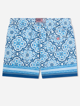 Gustavia Badeshorts mit blauem ornamentalem Placement-Print 