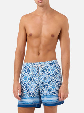 Gustavia swim shorts with blue ornamental placed print