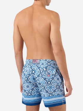 Gustavia swim shorts with blue ornamental placed print