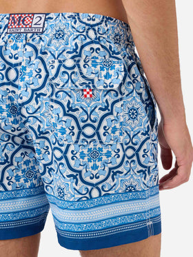 Gustavia swim shorts with blue ornamental placed print