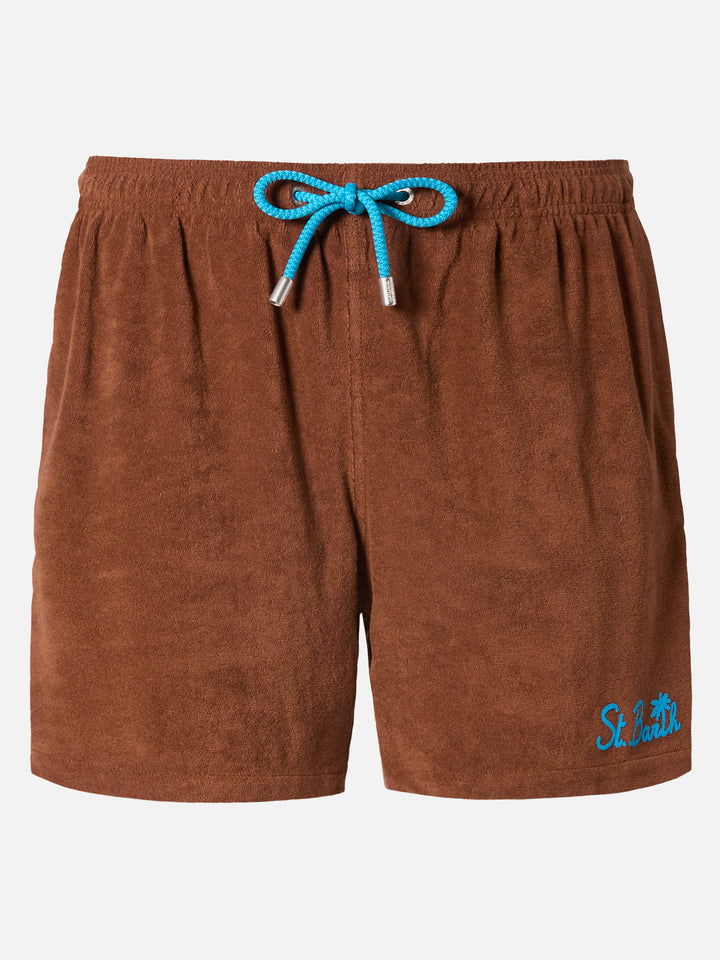 Gustavia terry swim shorts in brown