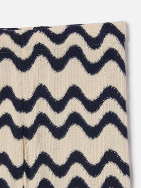 Gwenda Jr raschel knit pants with blue and ivory wave pattern