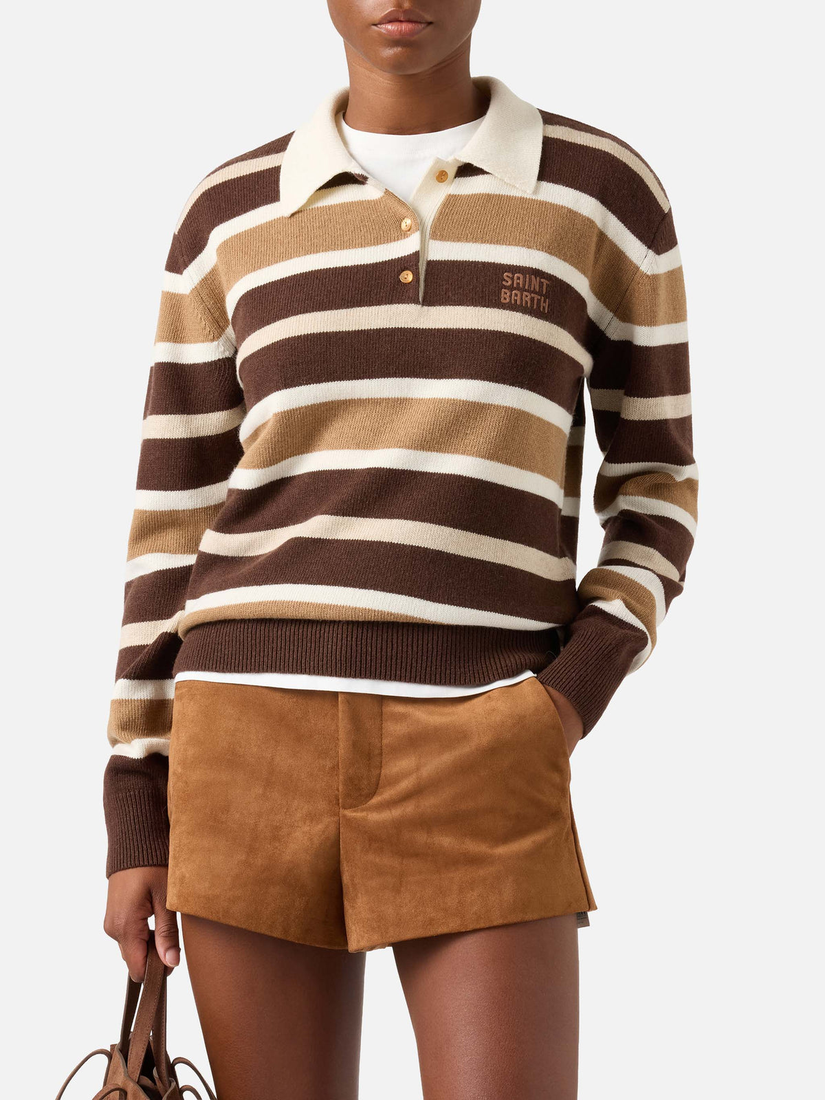 Maglia Hadidy in misto lana e cashmere con collo polo e righe multicolore