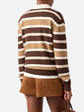 Maglia Hadidy in misto lana e cashmere con collo polo e righe multicolore