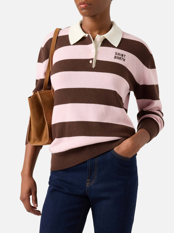 Maglia Hadidy rosa con collo polo e righe