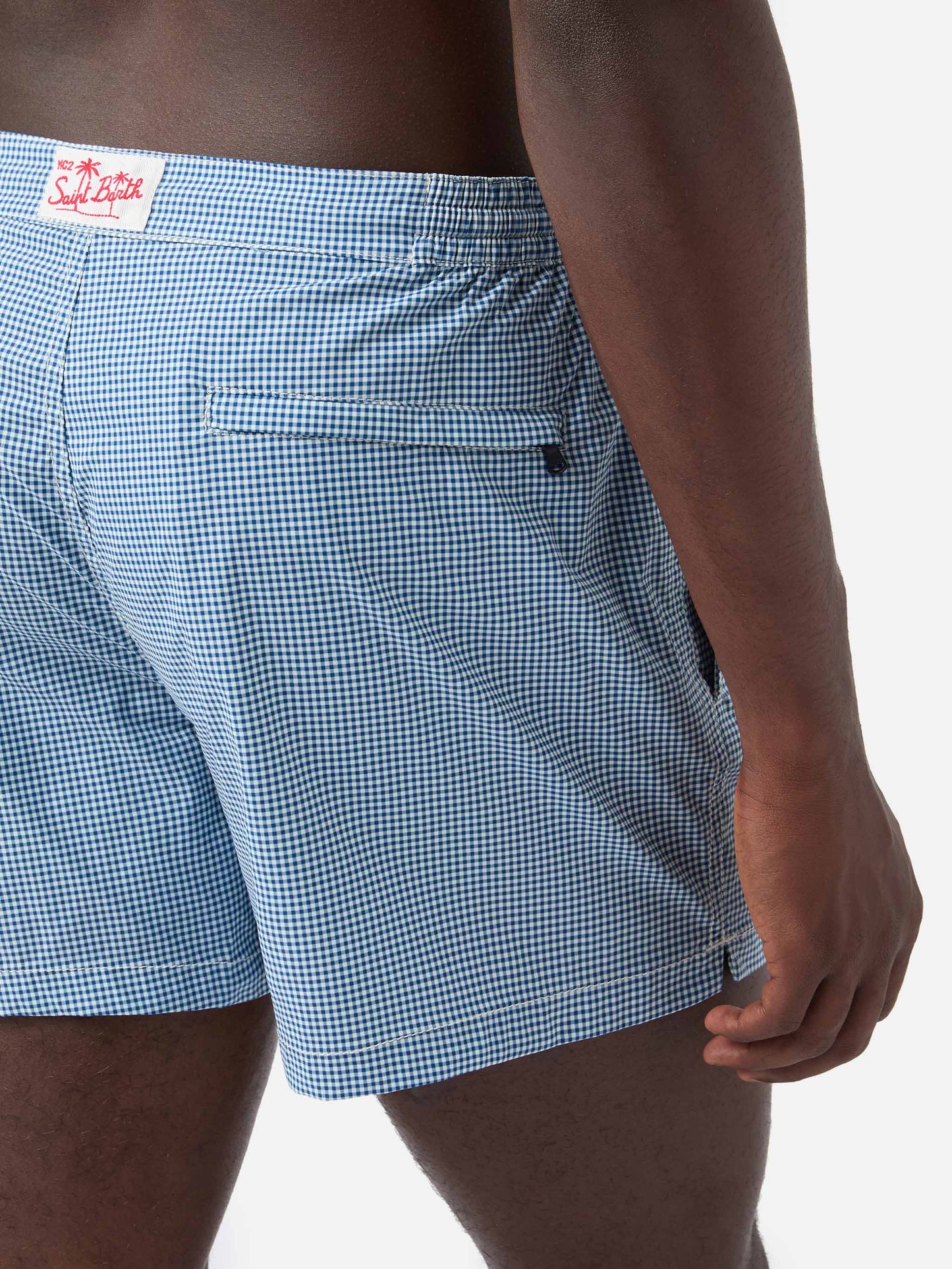 Harrys fitted cut swim shorts with gingham print