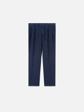 Navy blue Havier long long pants in pure linen