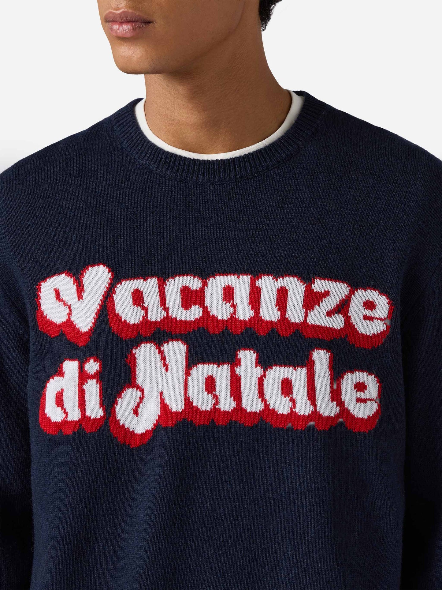 Blue sweater Heron with Vacanze di Natale logo jacquard | VACANZE DI NATALE SPECIAL EDITION
