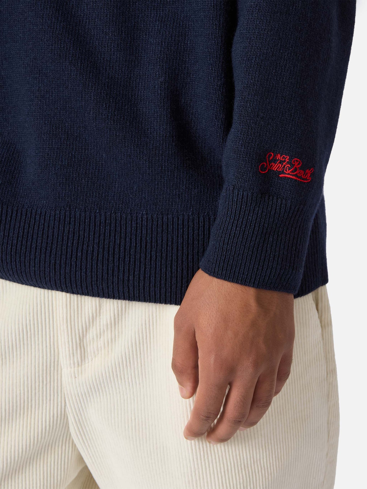 Blue sweater Heron with Vacanze di Natale logo jacquard | VACANZE DI NATALE SPECIAL EDITION