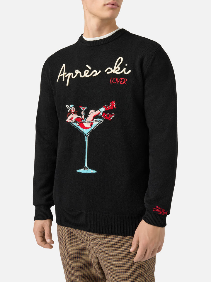 Black sweater Heron with Apres ski lover embroidery
