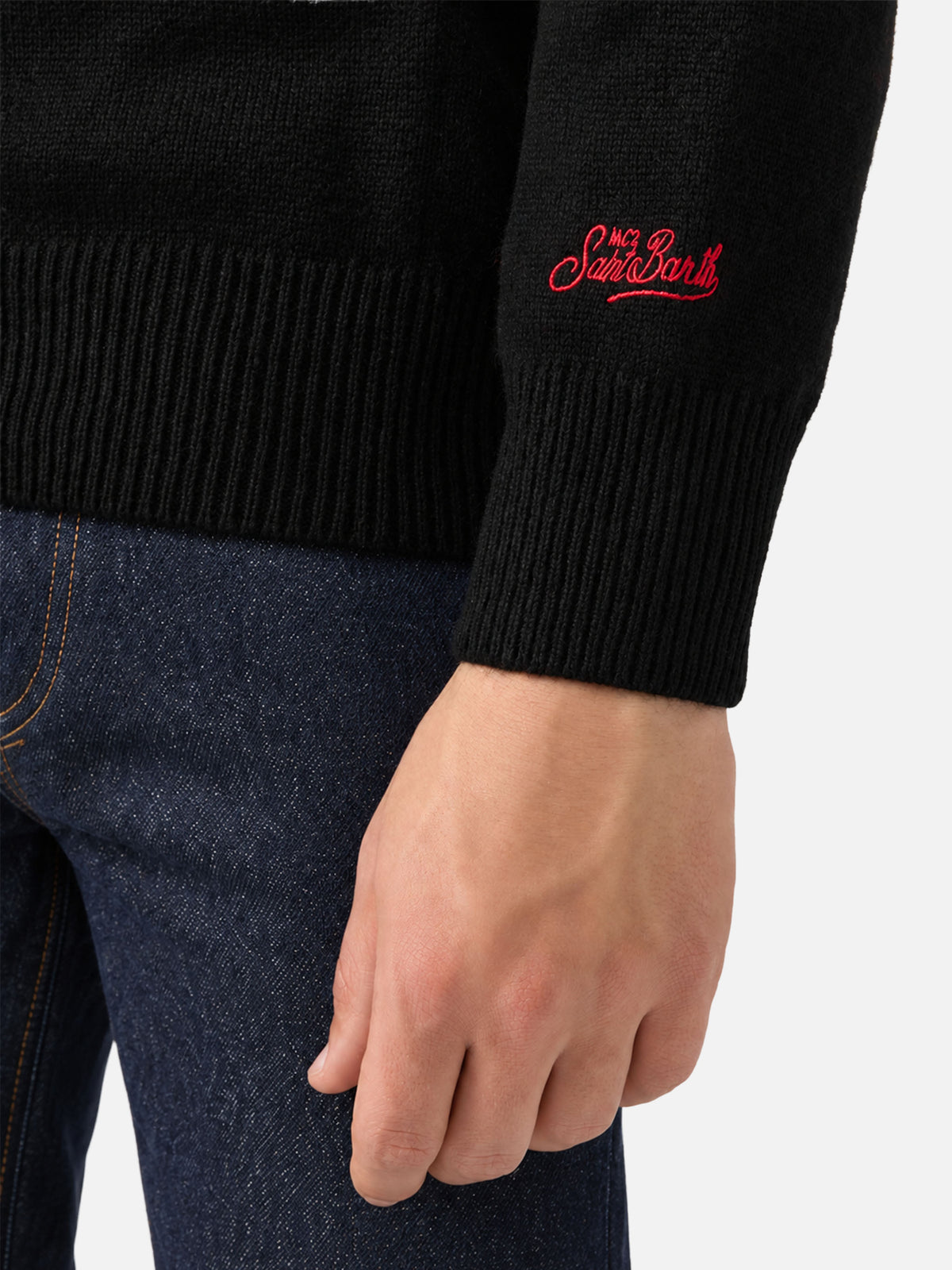 Schwarzer Pullover Heron mit „Apres ski lover“-Stickerei 