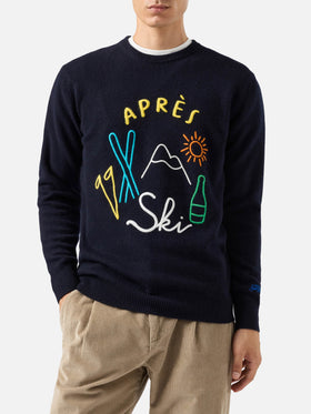 Blue sweater Heron with Apres ski embroidery