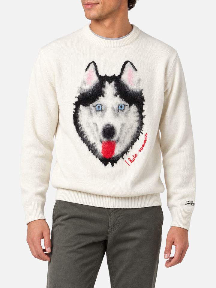 Pull Heron avec jacquard loup et broderie 