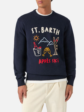 Pull ras-du-cou en maille Navy blue Heron avec intarsia et broderie Après Ski 