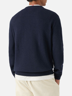 Pull ras-du-cou en maille Navy blue Heron avec intarsia et broderie Après Ski 