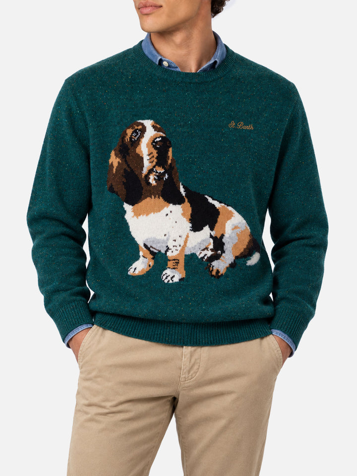 Pull ras-du-cou Heron avec jacquard basset hound 