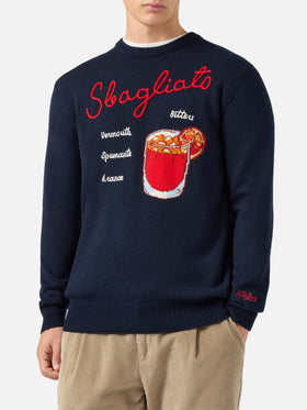 Blue sweater Heron with Sbagliato embroidery