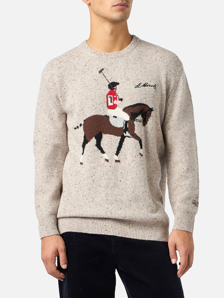Man beige sweater Heron with Moritz polo embroidery - MC2 Saint Barth