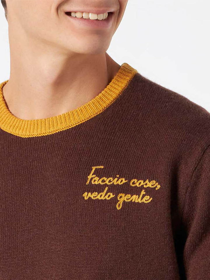 Man brown sweater with Faccio cose, vedo gente embroidery - MC2 Saint Barth