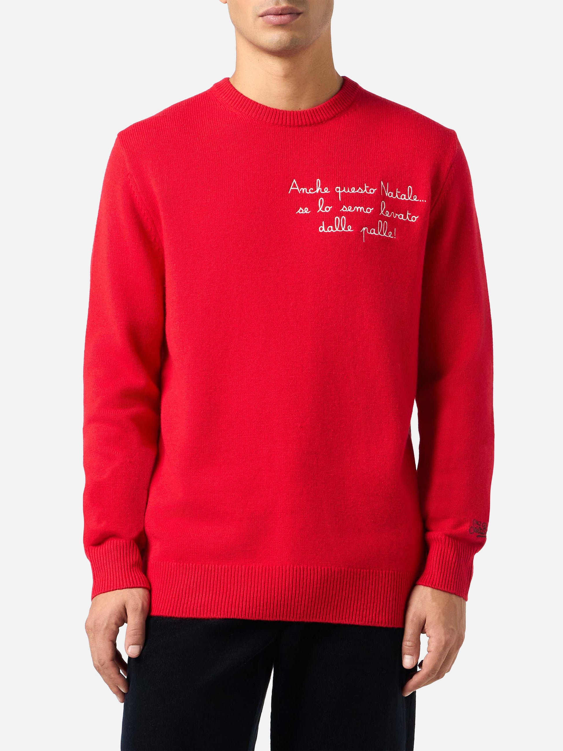 Man red sweater Heron with Anche questo Natale... embroidery | VACANZE DI NATALE SPECIAL EDITION - MC2 Saint Barth