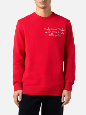 Man red sweater Heron with Anche questo Natale... embroidery | VACANZE DI NATALE SPECIAL EDITION - MC2 Saint Barth