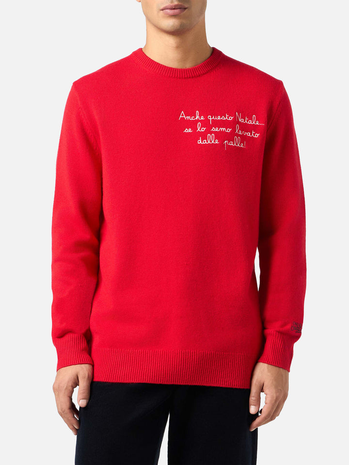 Man red sweater Heron with Anche questo Natale... embroidery | VACANZE DI NATALE SPECIAL EDITION - MC2 Saint Barth