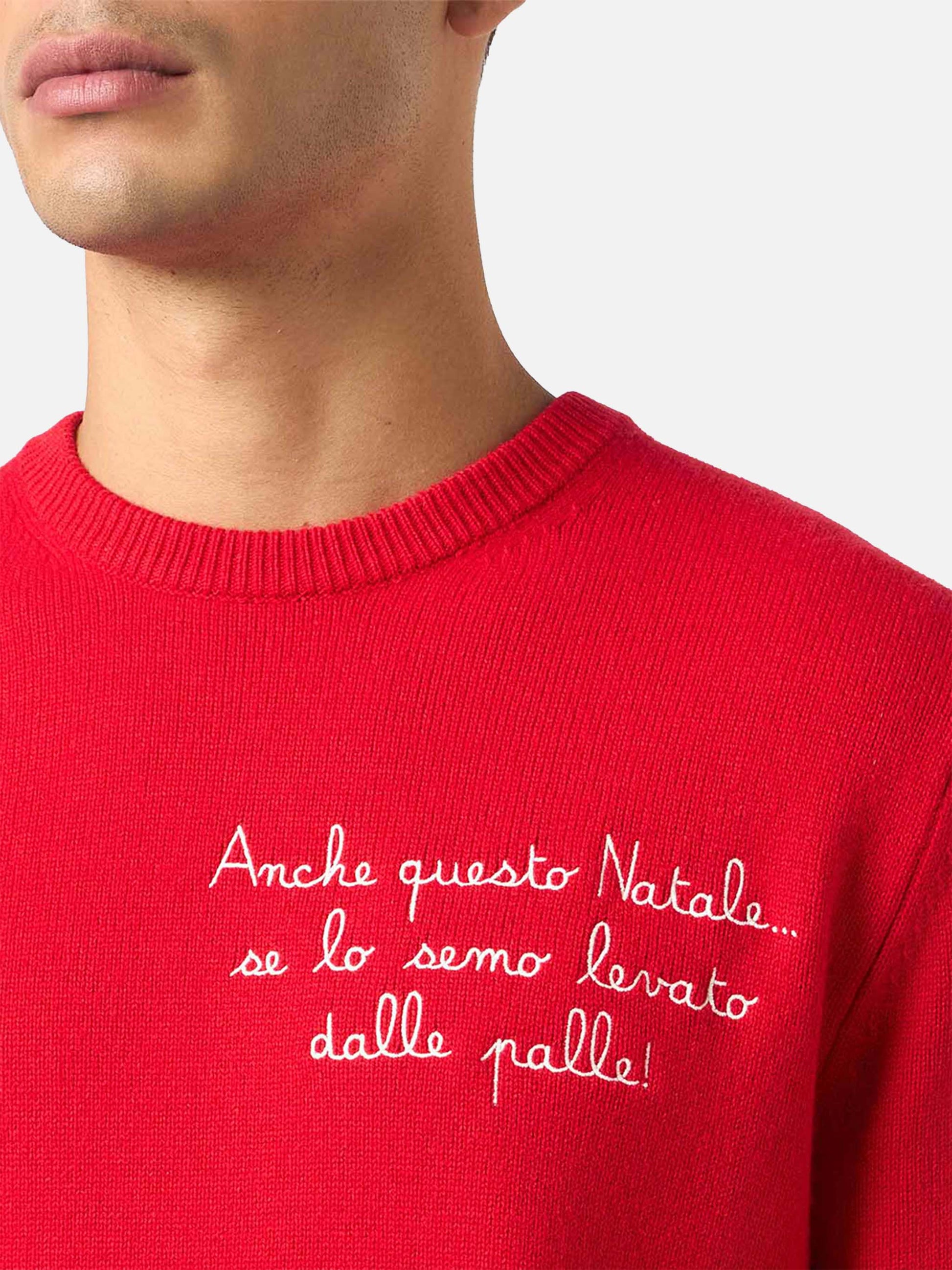 Man red sweater Heron with Anche questo Natale... embroidery | VACANZE DI NATALE SPECIAL EDITION - MC2 Saint Barth