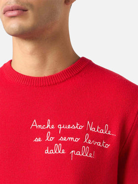 Man red sweater Heron with Anche questo Natale... embroidery | VACANZE DI NATALE SPECIAL EDITION - MC2 Saint Barth