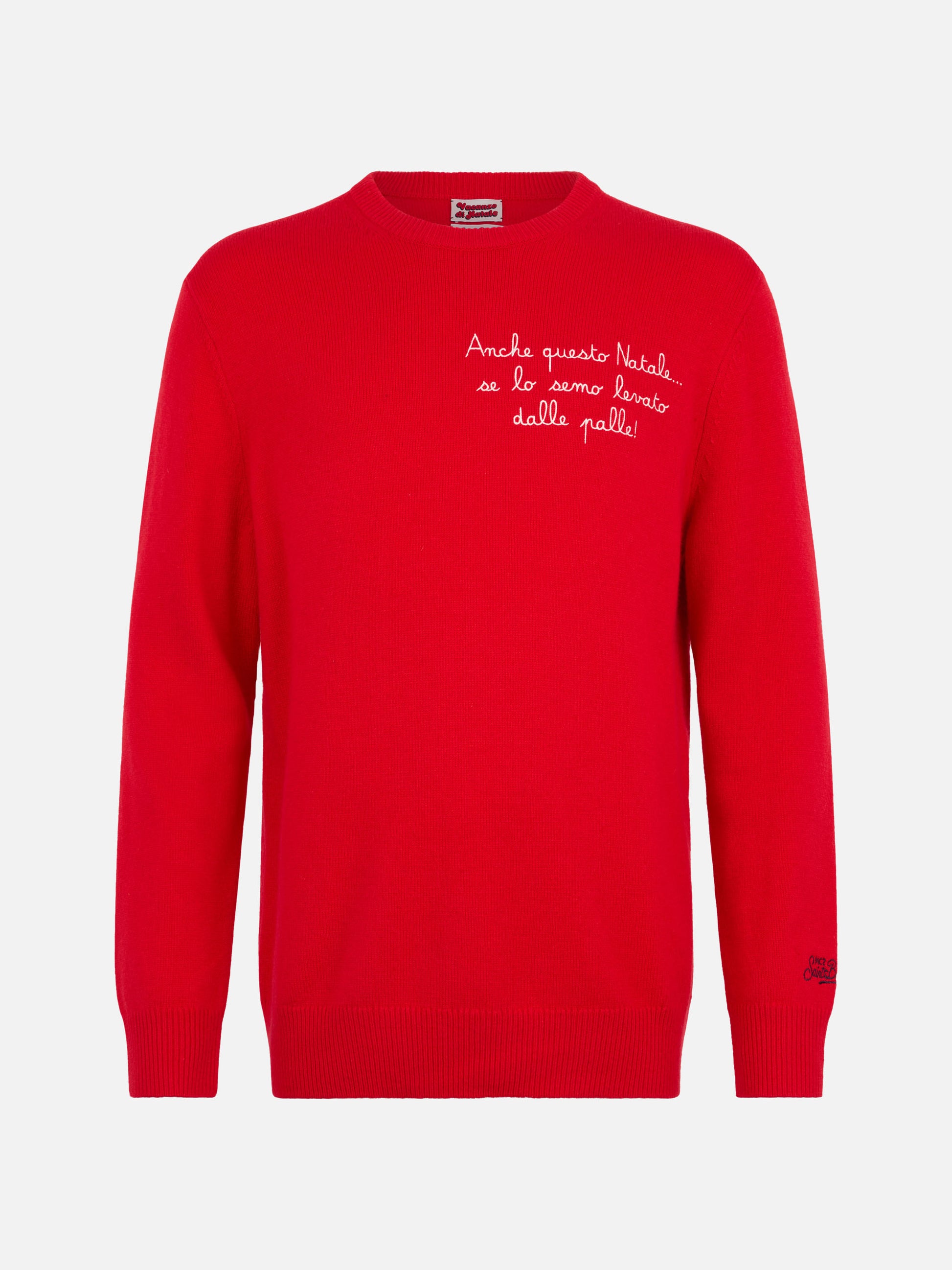 Man red sweater Heron with Anche questo Natale... embroidery | VACANZE DI NATALE SPECIAL EDITION - MC2 Saint Barth
