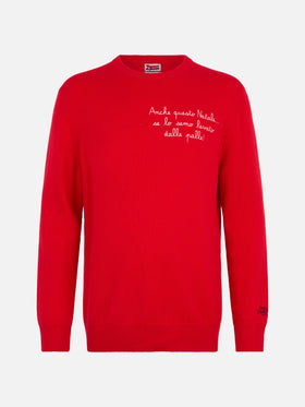 Man red sweater Heron with Anche questo Natale... embroidery | VACANZE DI NATALE SPECIAL EDITION - MC2 Saint Barth