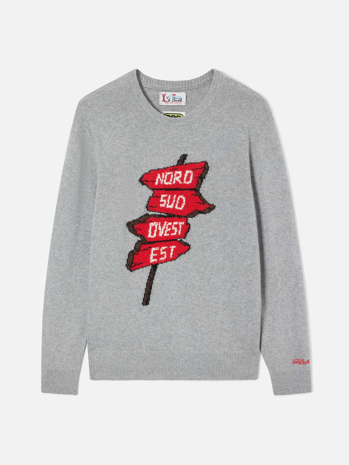Grey Heron crewneck knit with Nord Sud Ovest Est intarsia | Special edition