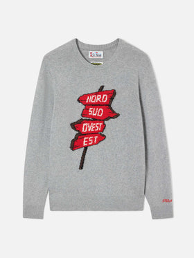 Grey Heron crewneck knit with Nord Sud Ovest Est intarsia | Special edition