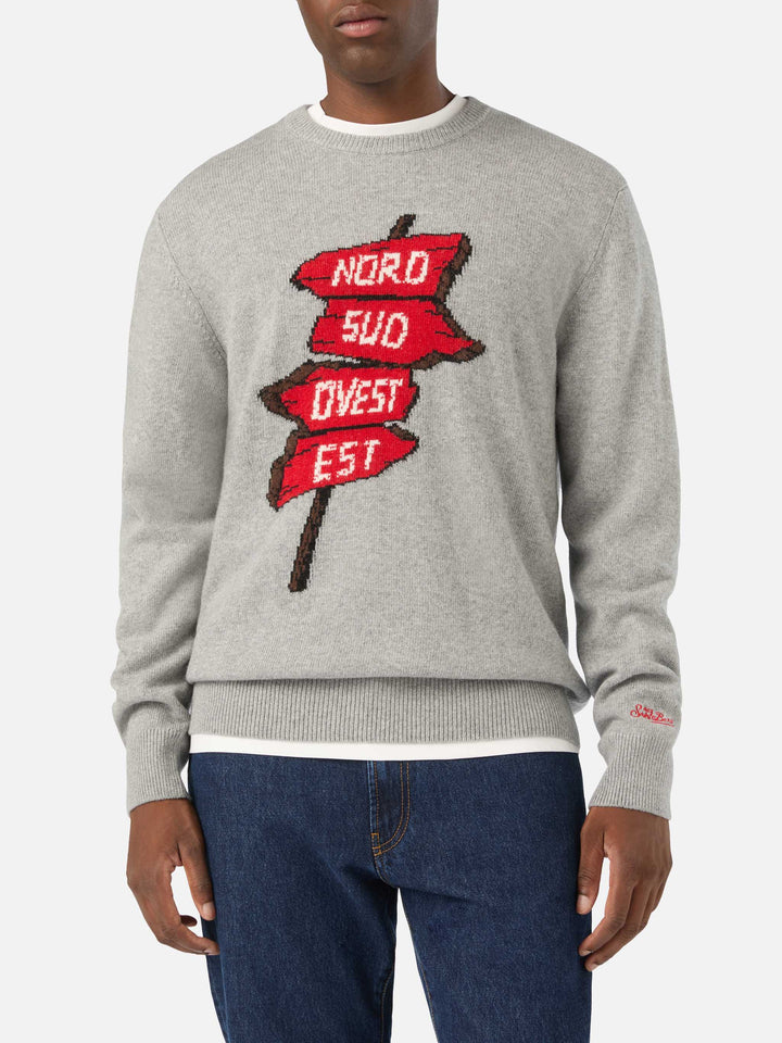 Pull col rond Grey Heron en maille avec intarsia Nord Sud Ovest Est | Special edition 
