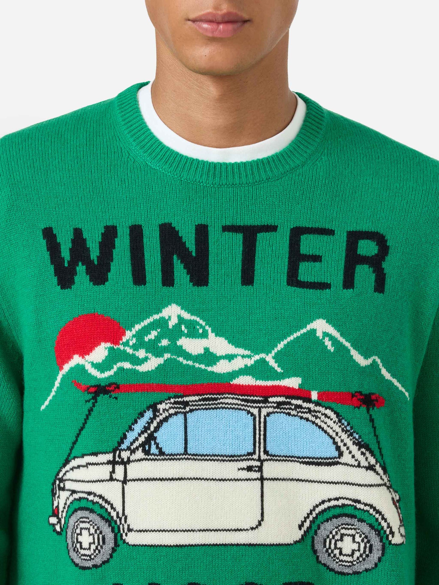 Crewneck sweater Heron with Fiat 500 jacquard | FIAT 500 SPECIAL EDITION