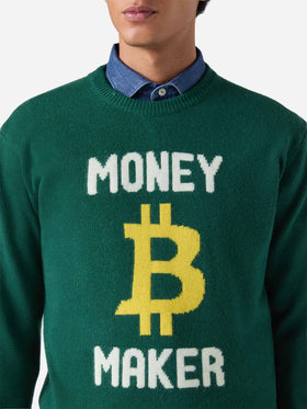 Green crewneck Heron with Money maker jacquard