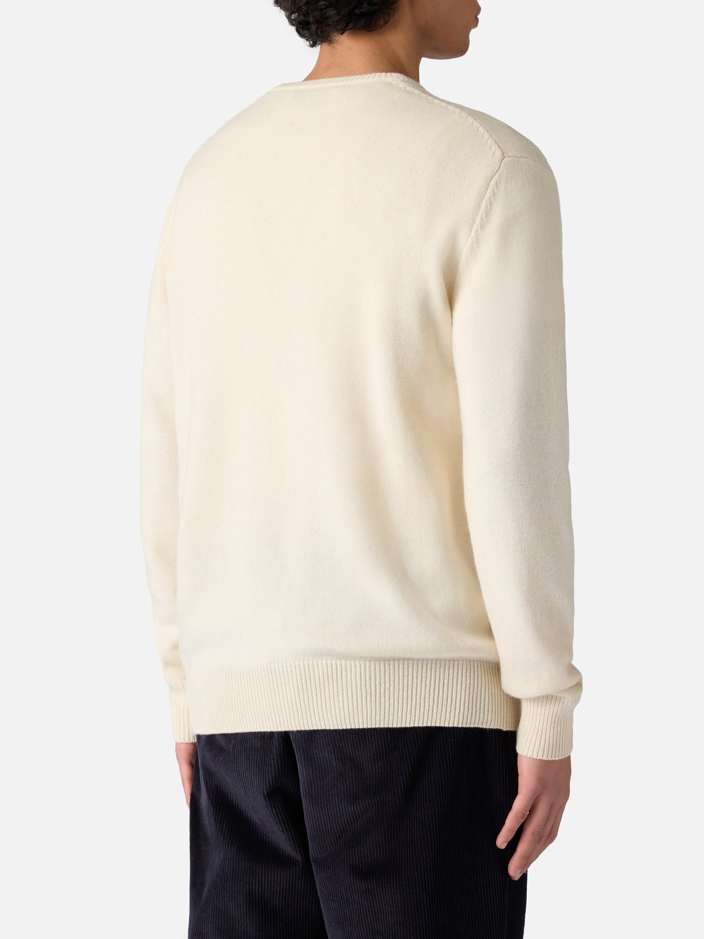 Weißer Herrenpullover mit Settimana in Bianco-Stickerei