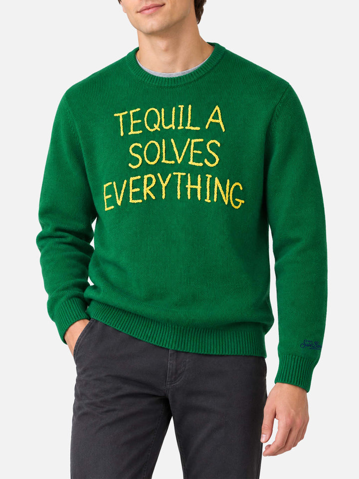 Maglia Heron verde con ricamo Tequila solves everything