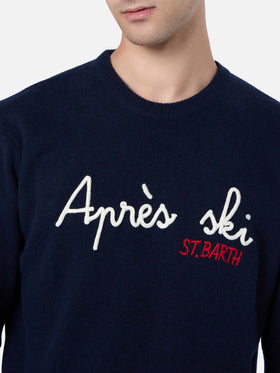 Navy blue crewneck Heron with Apres ski embroidery