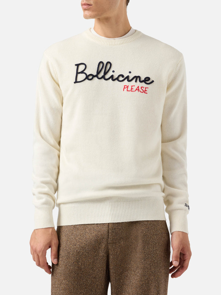 White sweater Heron with Bollicine please embroidery