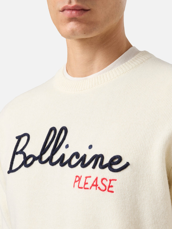 White sweater Heron with Bollicine please embroidery