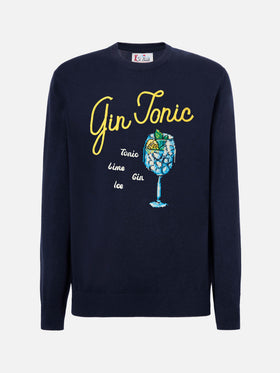 Pull bleu Heron avec broderie Gin Tonic 