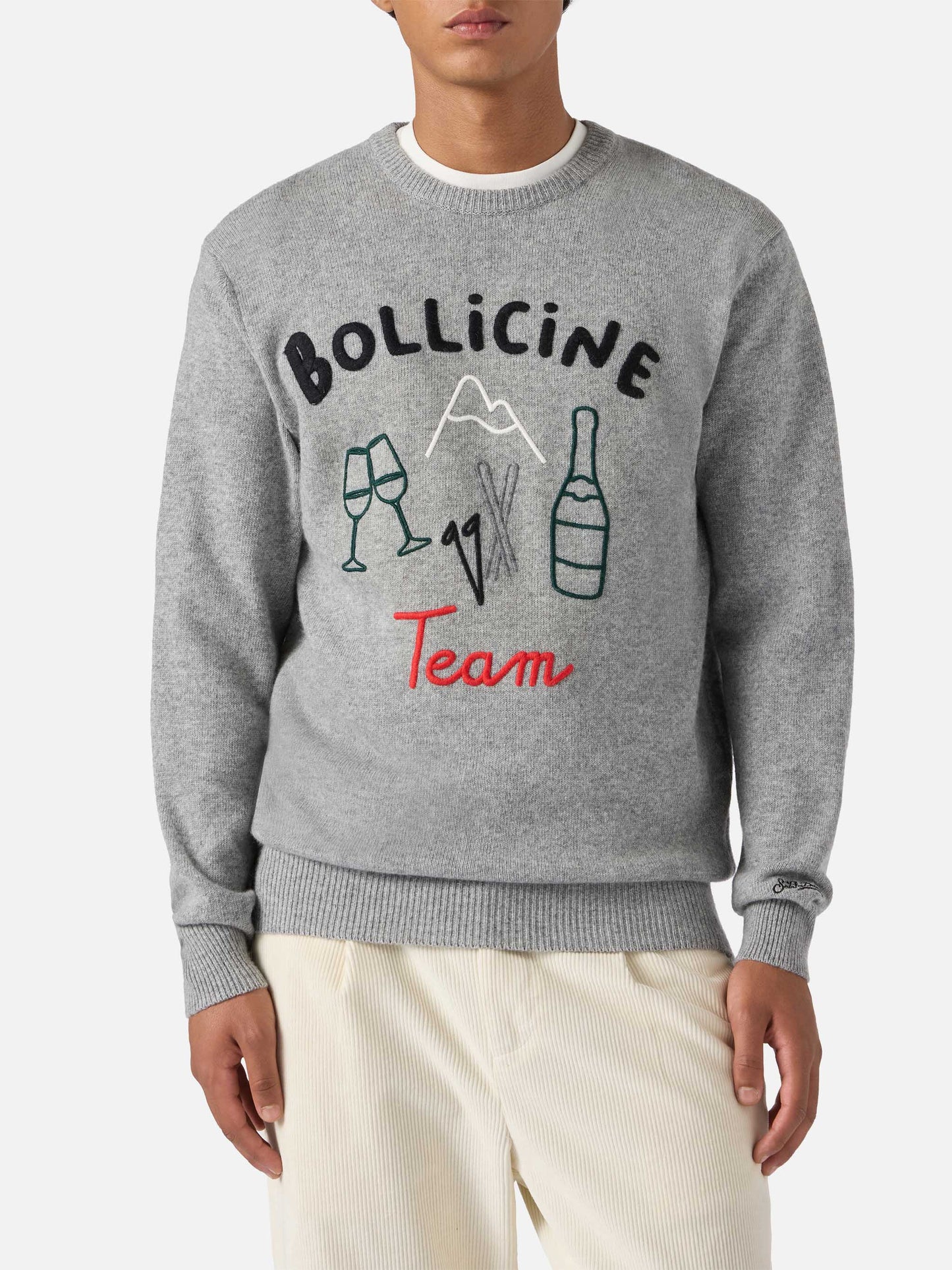 Grey sweater Heron with Bollicine team embroidery