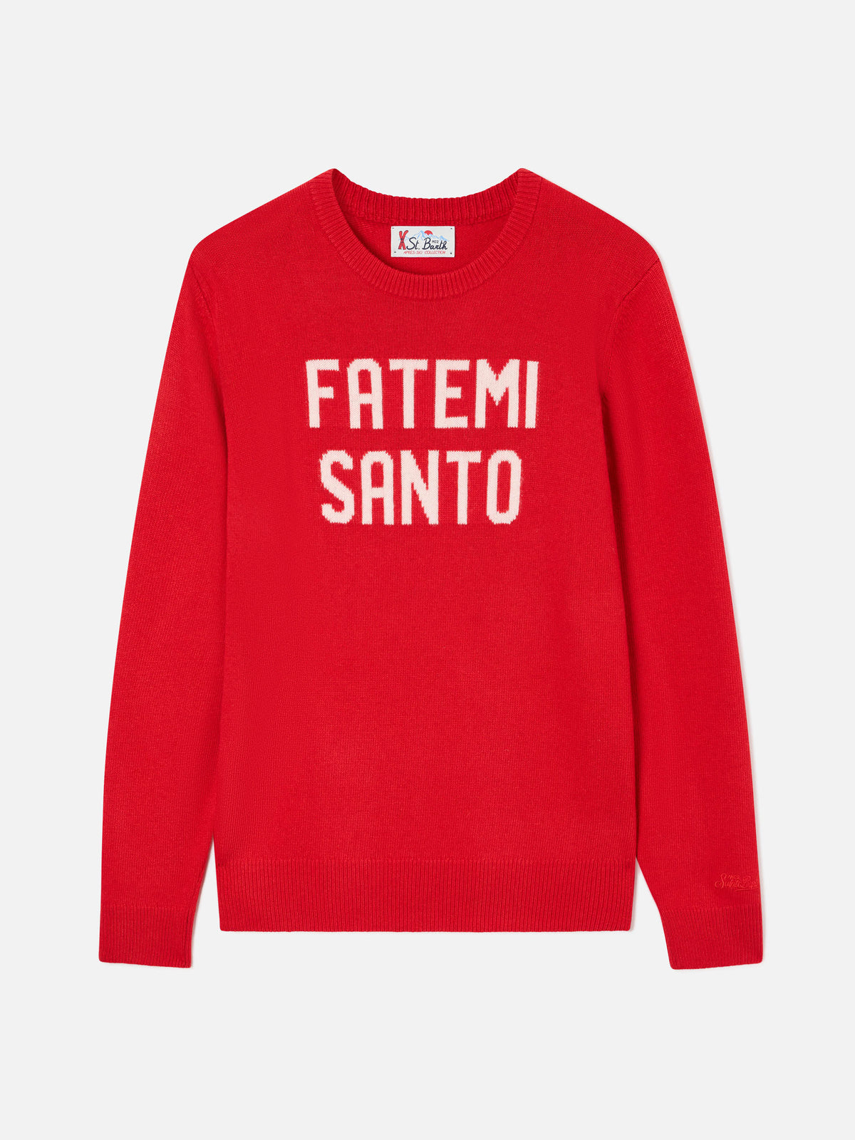 Roter Rundhalspullover mit Fatemi Santo Intarsie 