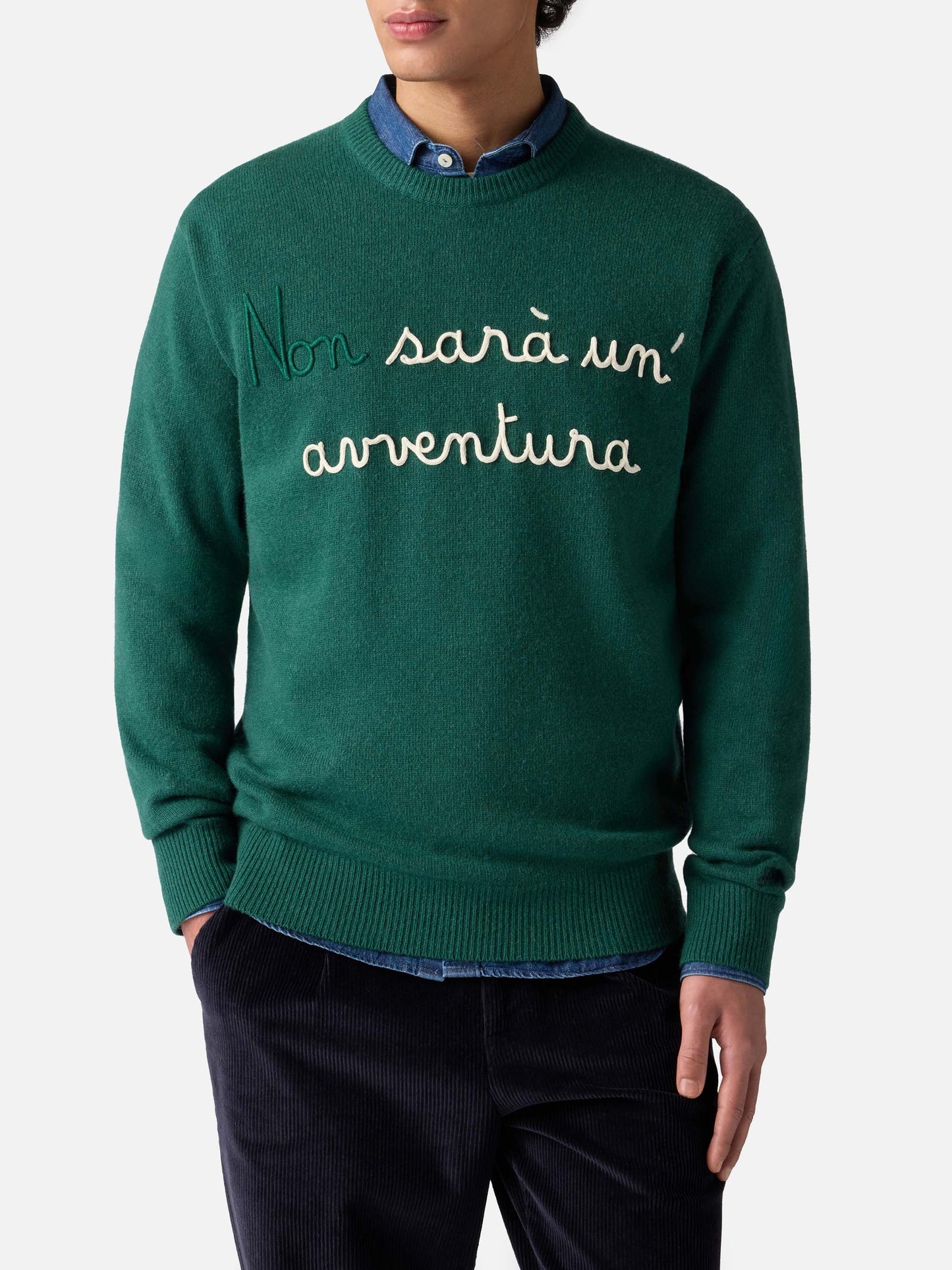 Grüner Pullover Heron mit Non sarà un'avventura-Stickerei