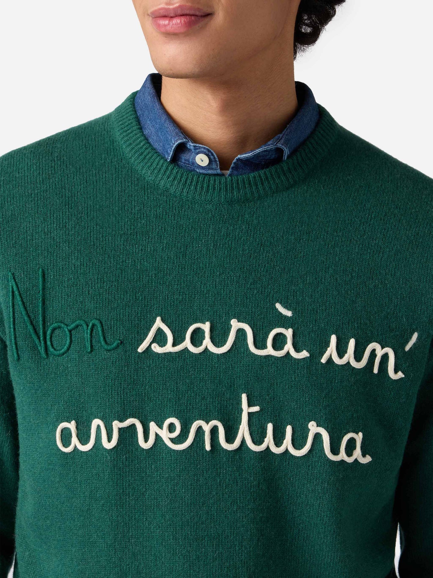 Grüner Pullover Heron mit Non sarà un'avventura-Stickerei